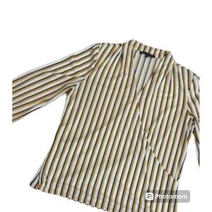 Adrianna Papell small gold black cream stripe long sleeve faux wrap‎ blouse